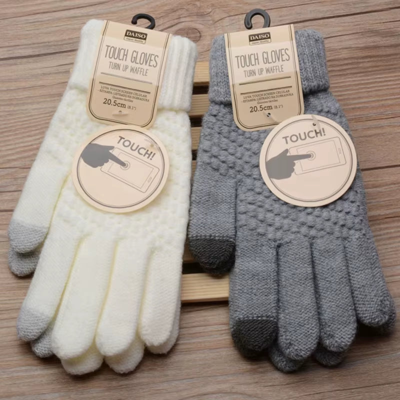 1Pair Cashmere Knitted Winter Gloves Women'S Cashmere Knitted Women Autumn Winter Warm Thick Gloves Touch Screen Skiing Gloves