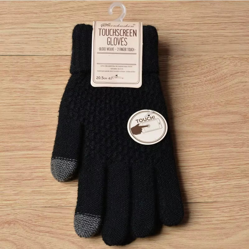 1Pair Cashmere Knitted Winter Gloves Women'S Cashmere Knitted Women Autumn Winter Warm Thick Gloves Touch Screen Skiing Gloves