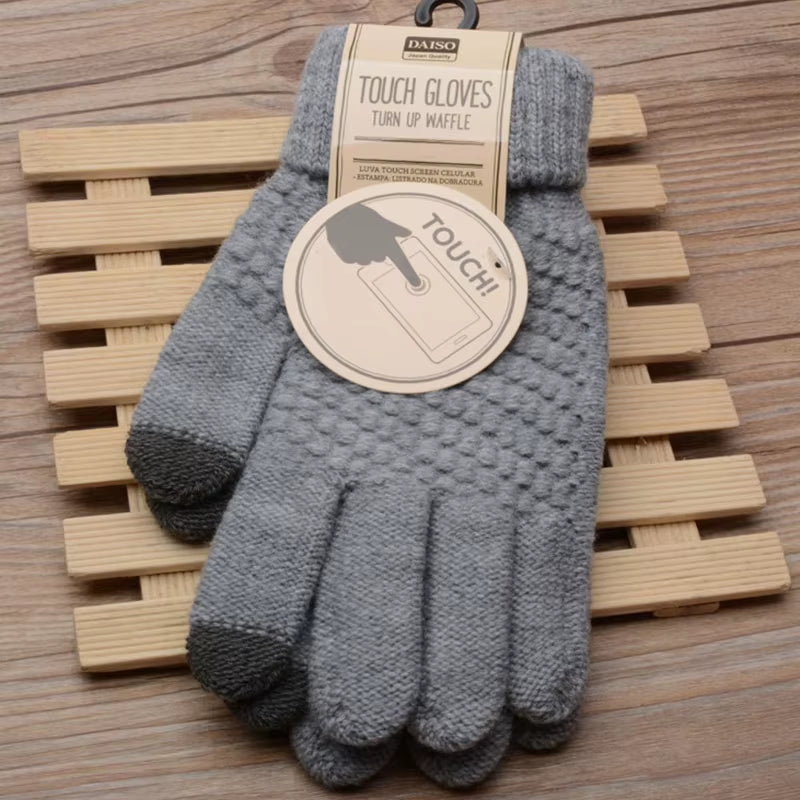 1Pair Cashmere Knitted Winter Gloves Women'S Cashmere Knitted Women Autumn Winter Warm Thick Gloves Touch Screen Skiing Gloves