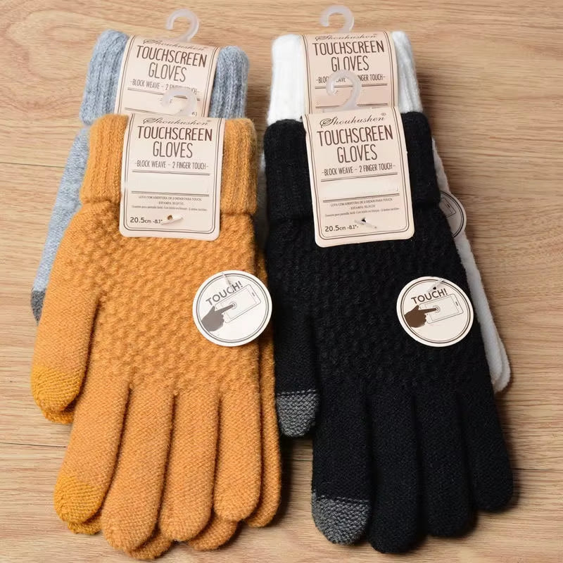1Pair Cashmere Knitted Winter Gloves Women'S Cashmere Knitted Women Autumn Winter Warm Thick Gloves Touch Screen Skiing Gloves