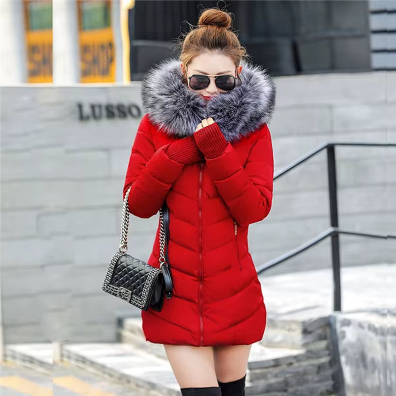 2025 Artificial Raccoon Fur Collar Winter Jacket Women Winter and Autumn Wear High Quality Parkas Outwear Women Long Coats