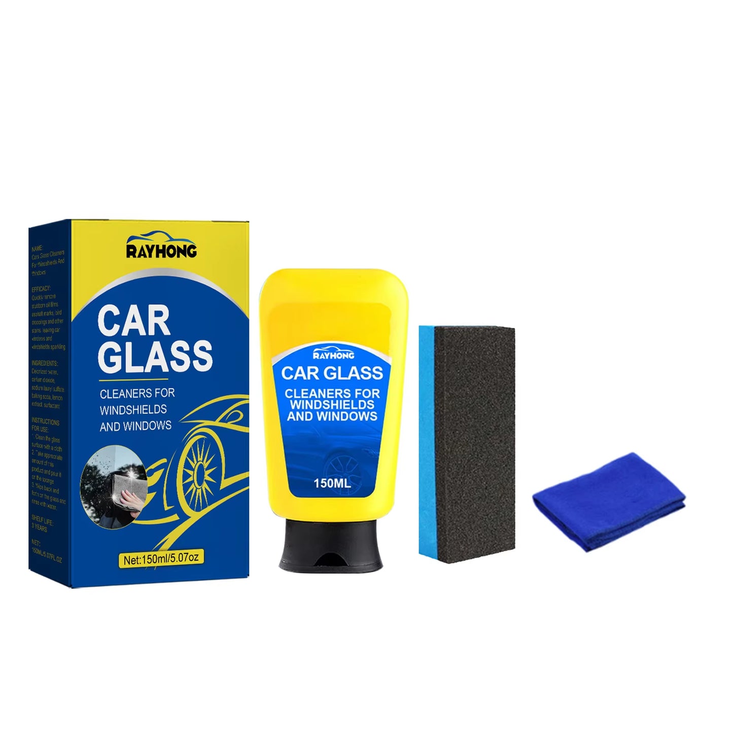 Anti-Glare 150Ml Car Glass Oil Film Remover Paste Glass Coating Cleaning Agent Waterproof Glass Window Cleaner Cream with Sponge