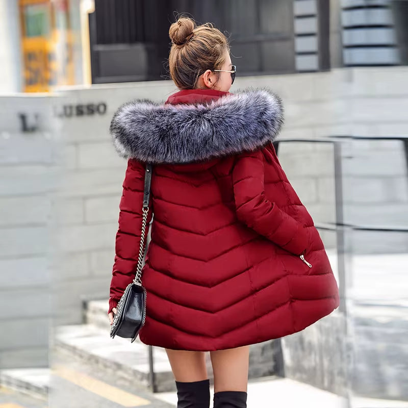 2025 Artificial Raccoon Fur Collar Winter Jacket Women Winter and Autumn Wear High Quality Parkas Outwear Women Long Coats
