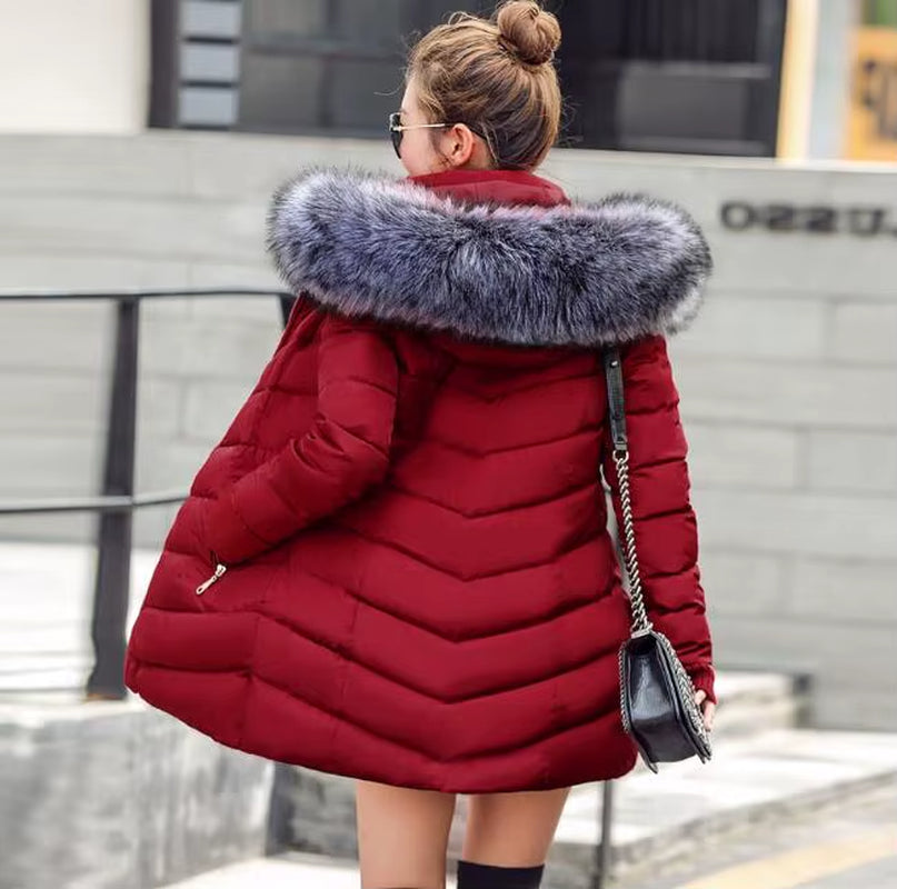 2025 Artificial Raccoon Fur Collar Winter Jacket Women Winter and Autumn Wear High Quality Parkas Outwear Women Long Coats