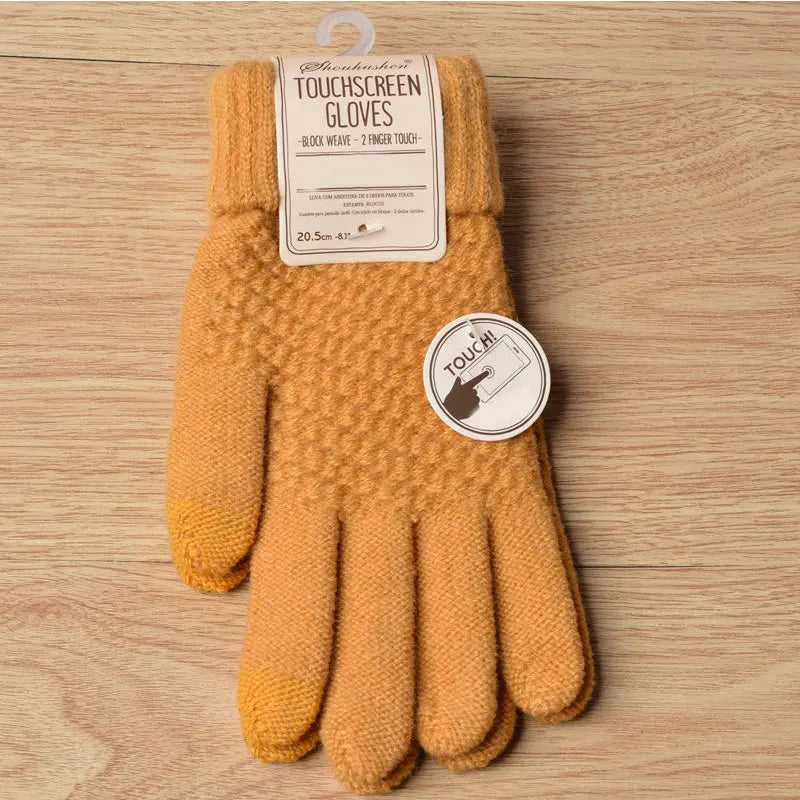 1Pair Cashmere Knitted Winter Gloves Women'S Cashmere Knitted Women Autumn Winter Warm Thick Gloves Touch Screen Skiing Gloves