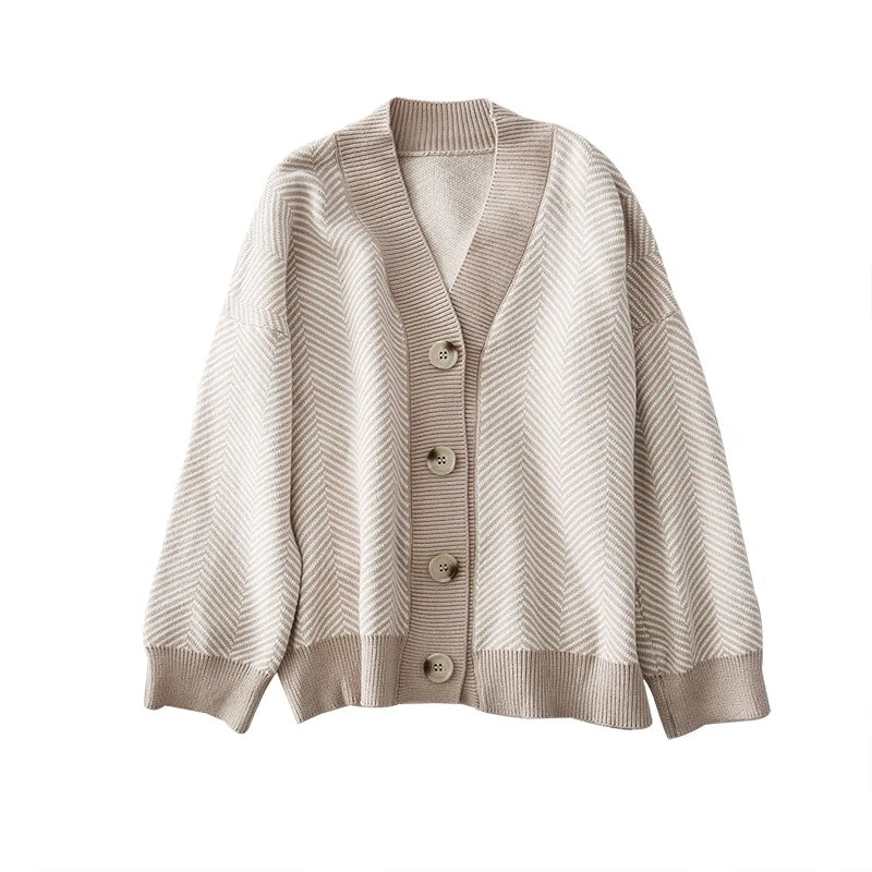 Cardigans Women Elegant Striped Pattern Autumn Winter Cardigan Vintage Jumper Lady Fashion Oversized Knitted Cardigan Coat